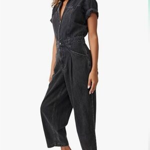 Free People Black Denim Jumpsuit
